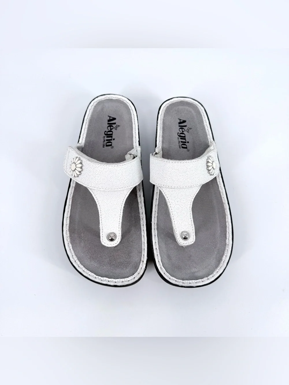 Alegria Carina Thong Sandals White Leather Adjust Strap Womens Size EU39 US 9
